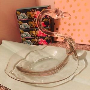 Glass Swan Trinket display Dish